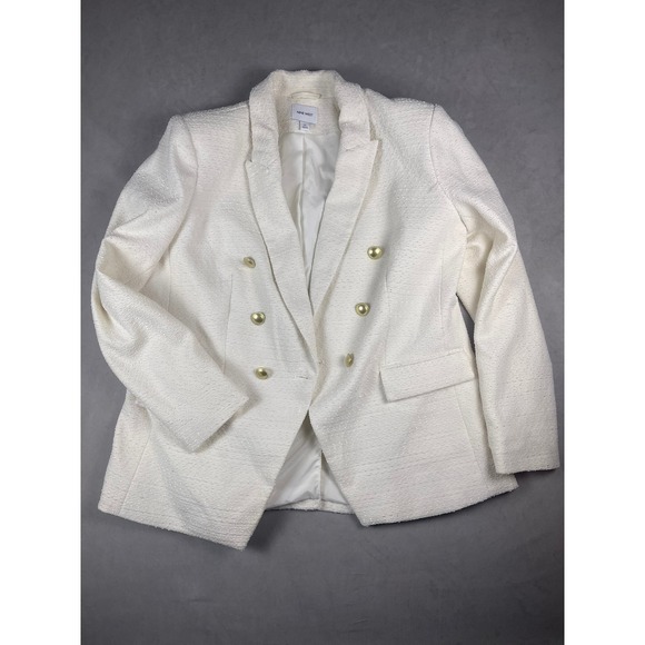 Nine West Jackets & Blazers - Nine West Ivory Tweed Double Breasted Blazer Gold Buttons Metallic Shimmer XL